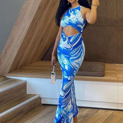 Summer sleeveless backless gradient party dress
