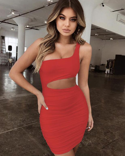 Slim fit one-shoulder cutout mini dress
