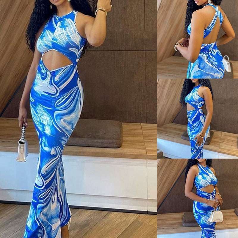 Summer sleeveless backless gradient party dress